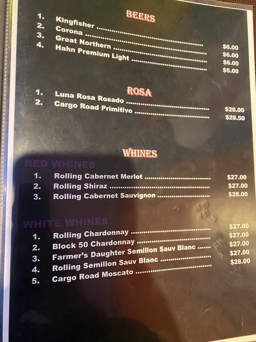 Menu, Red Pepper Indian Cuisine