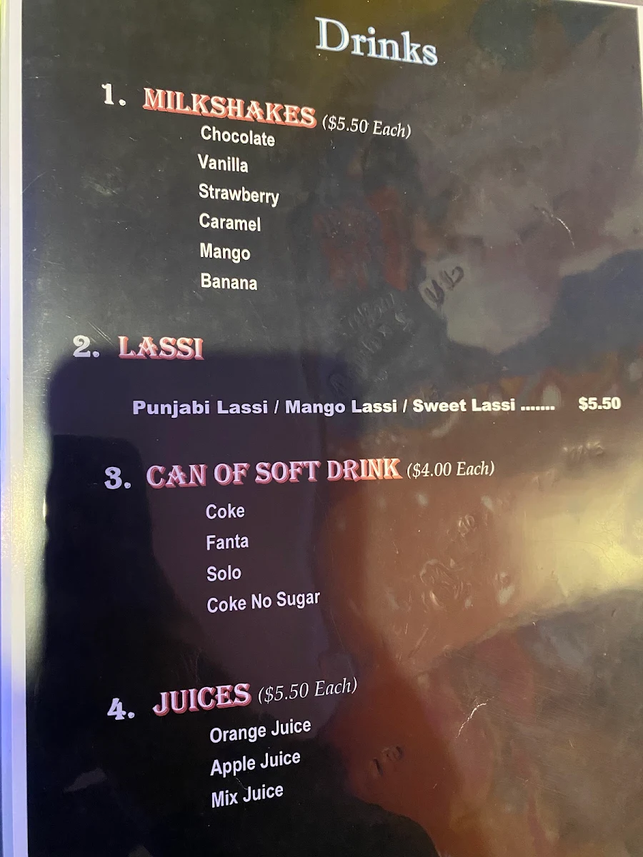 Menu, Red Pepper Indian Cuisine