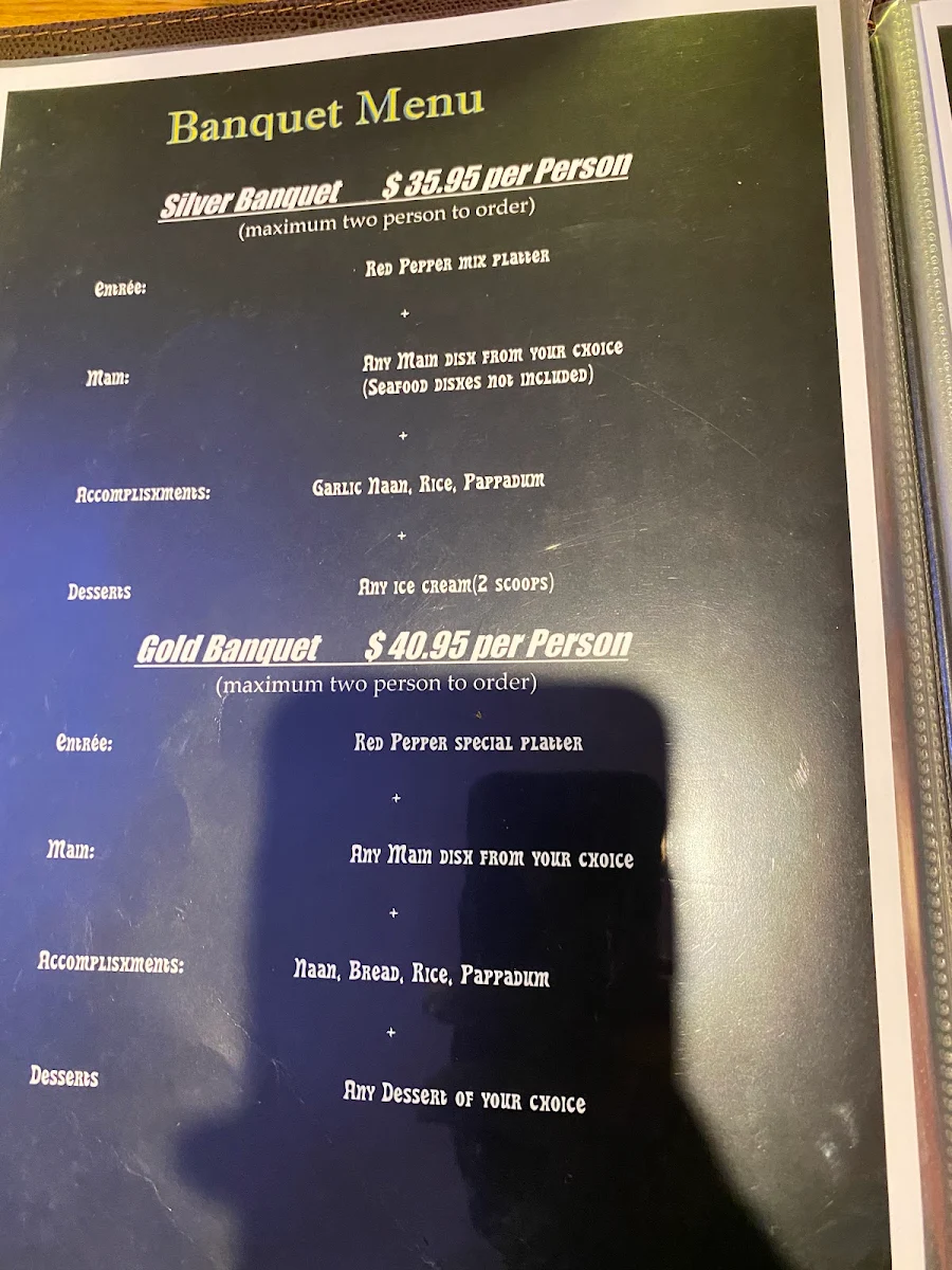Menu, Red Pepper Indian Cuisine