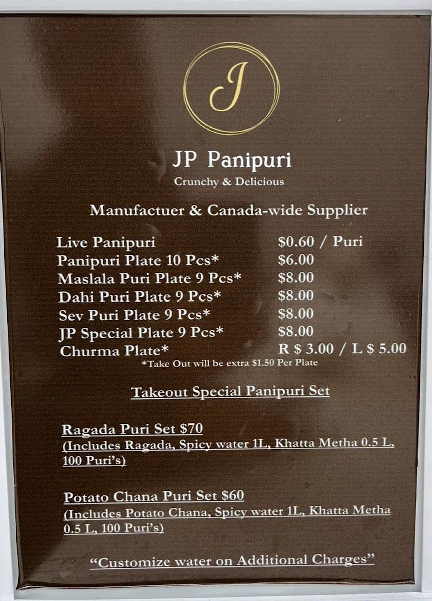Menu, JP Panipuri