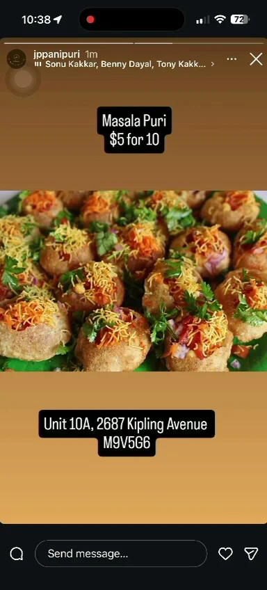 Menu, JP Panipuri