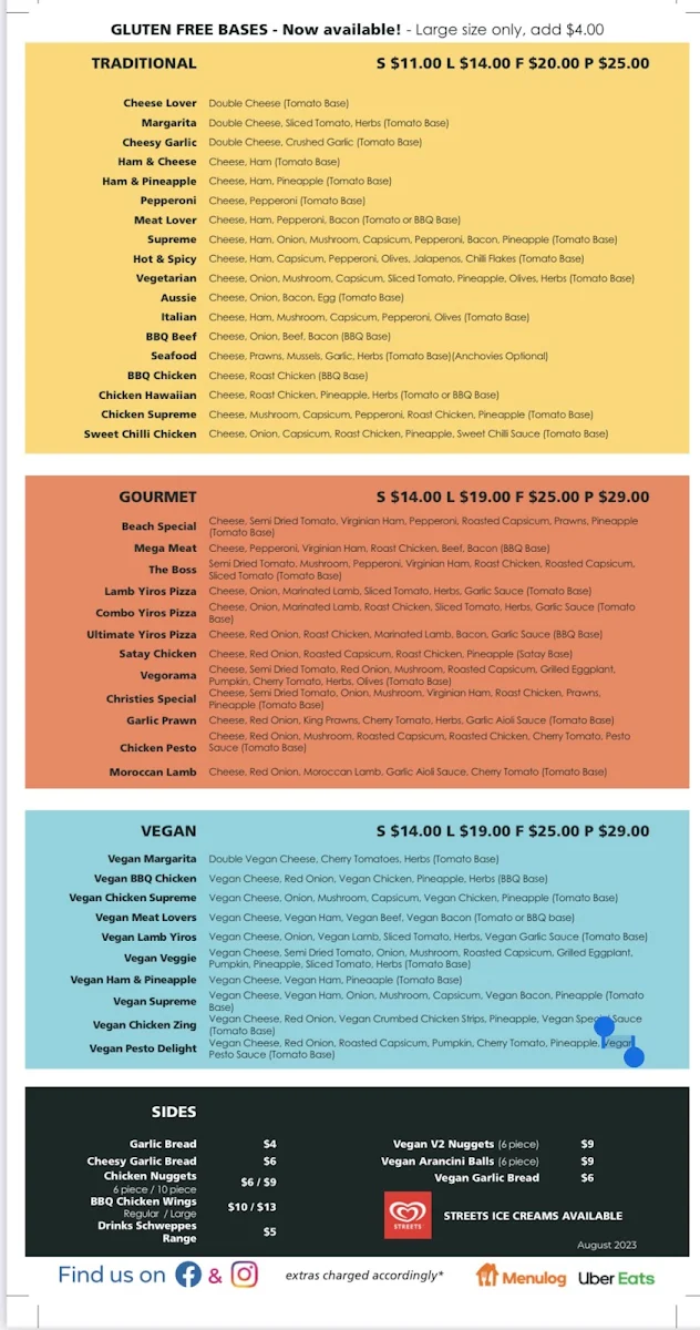 Menu, Beach Road Pizza