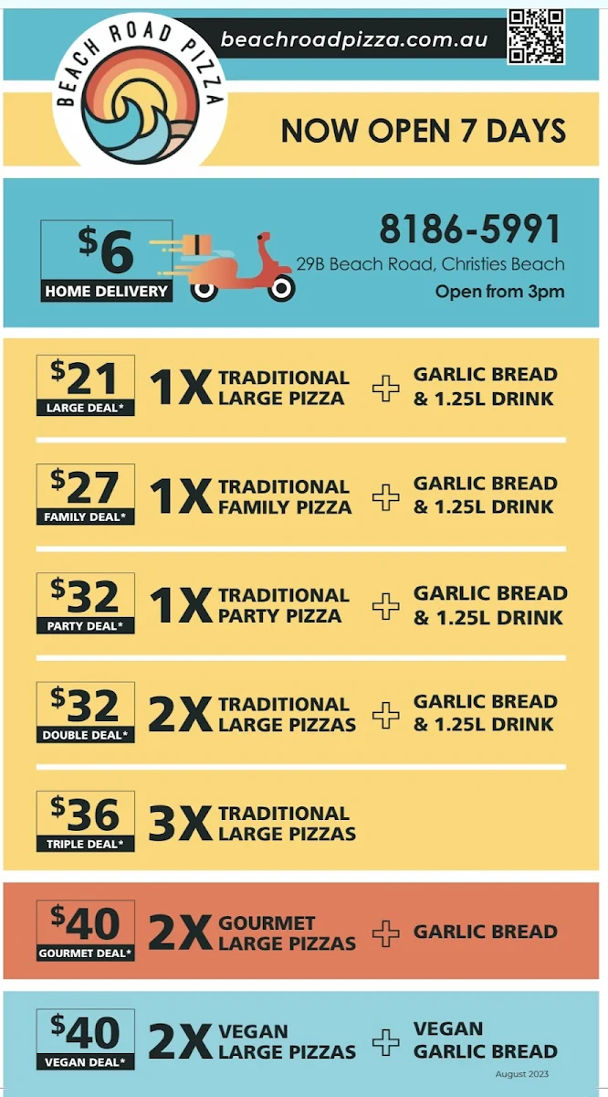 Menu, Beach Road Pizza