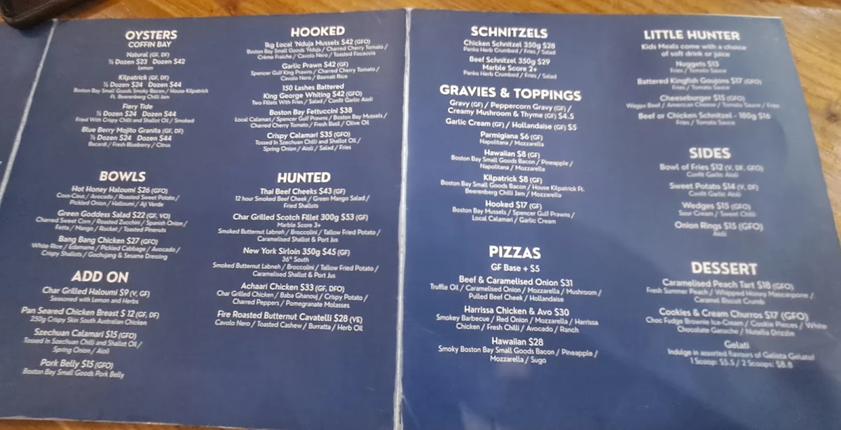 Menu, Hotel Boston
