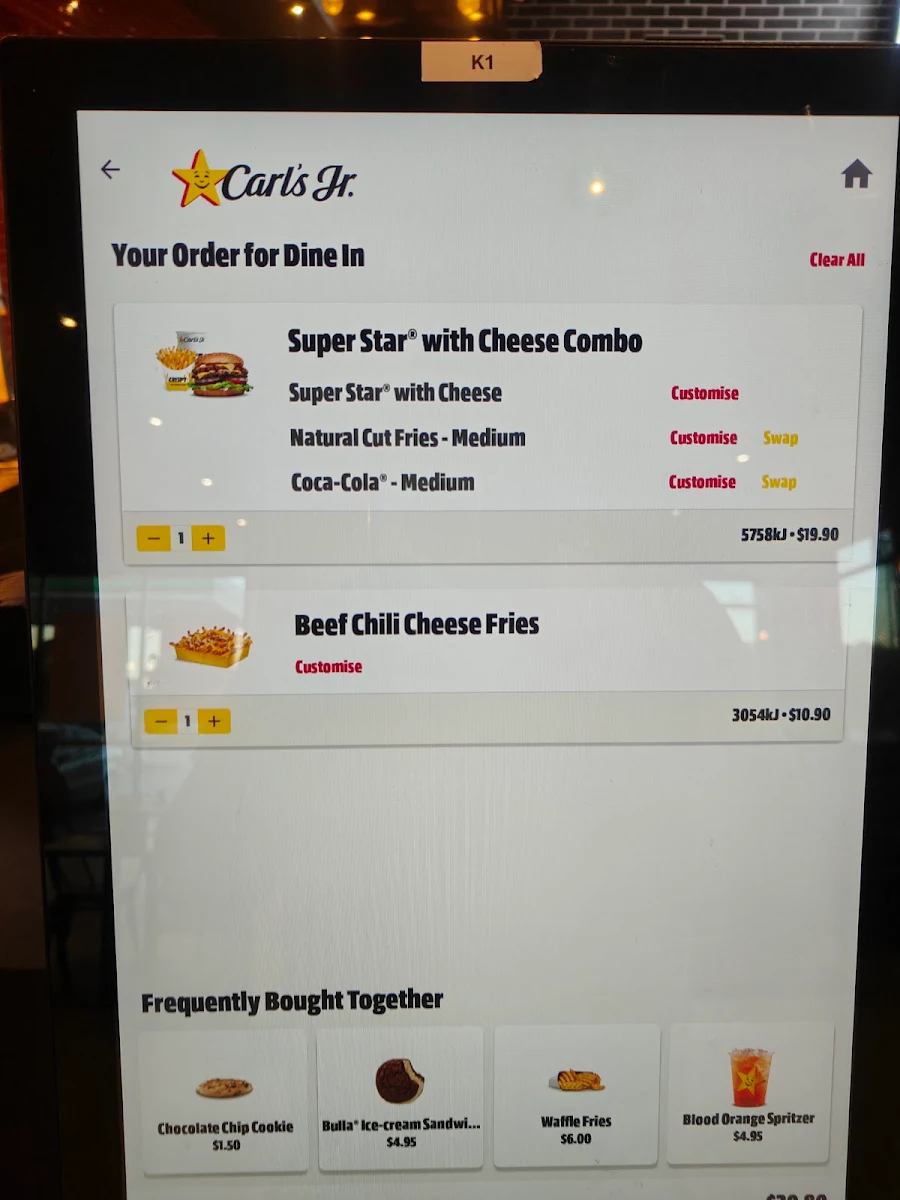 Menu, Carl's Jr. Kelso