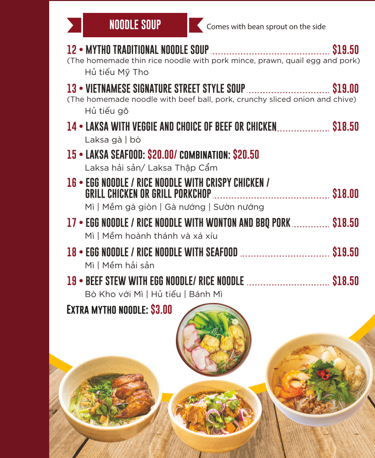 Menu, Phở More Moorebank