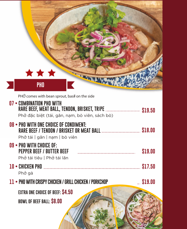 Menu, Phở More Moorebank