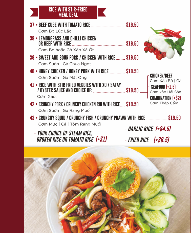 Menu, Phở More Moorebank