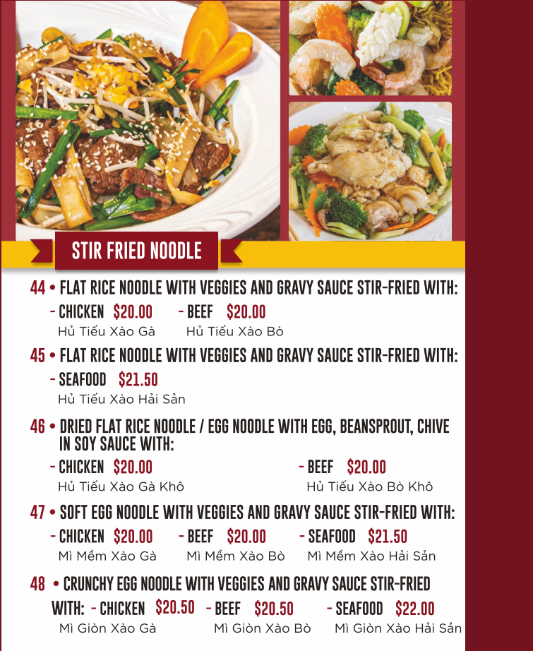 Menu, Phở More Moorebank