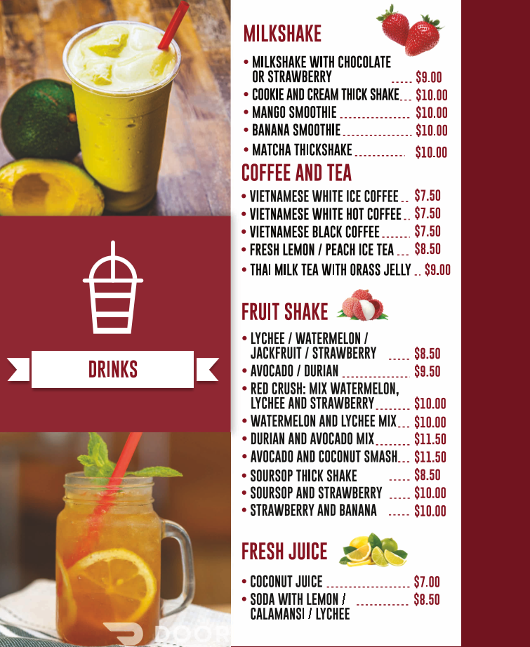 Menu, Phở More Moorebank