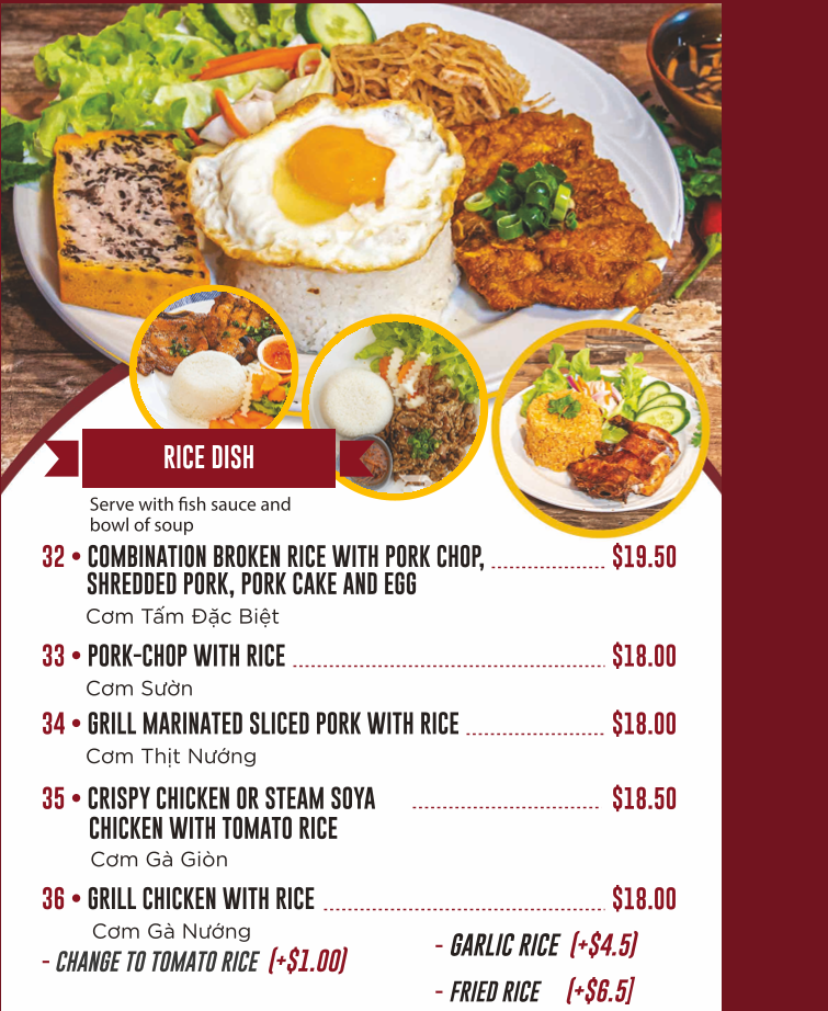 Menu, Phở More Moorebank