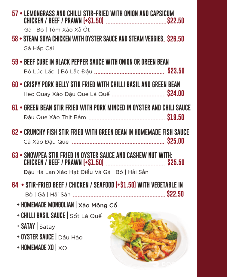 Menu, Phở More Moorebank