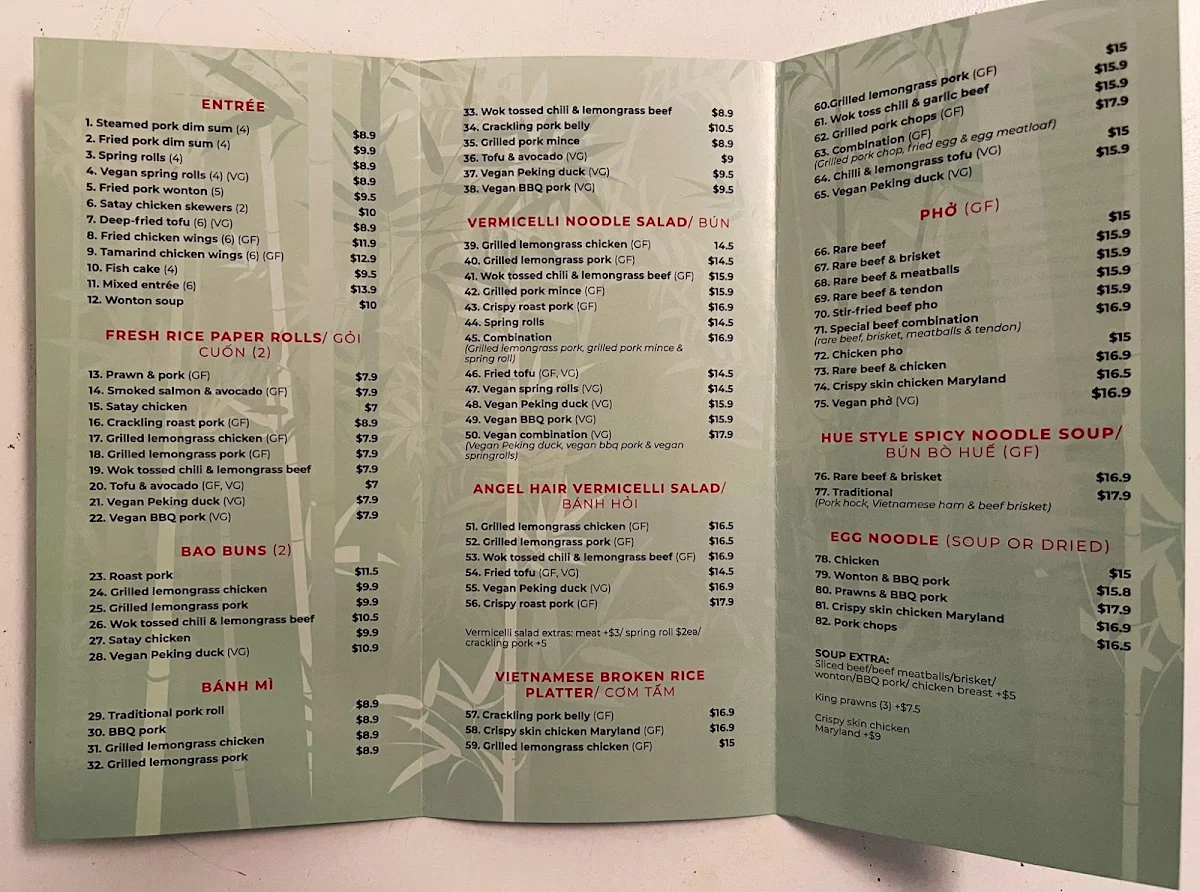 Menu, VIETFOOD SPRINGWOOD