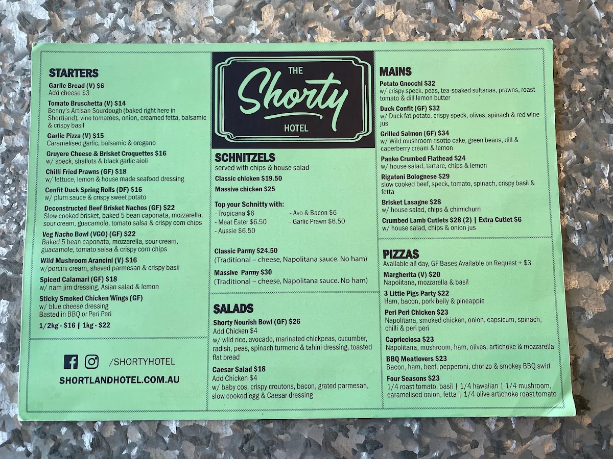 Menu, The Shorty Hotel
