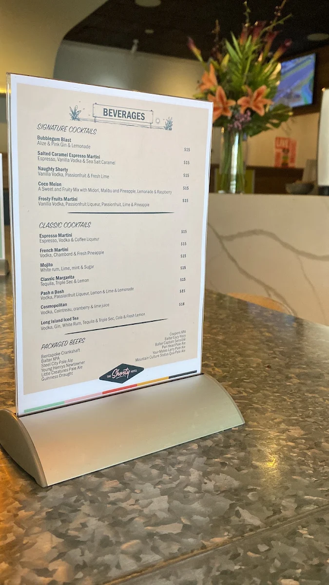 Menu, The Shorty Hotel