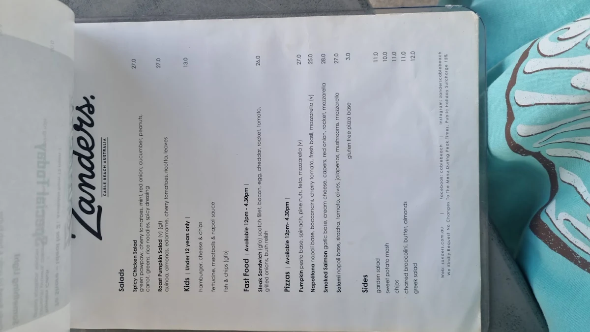 Menu, Cable Beach House