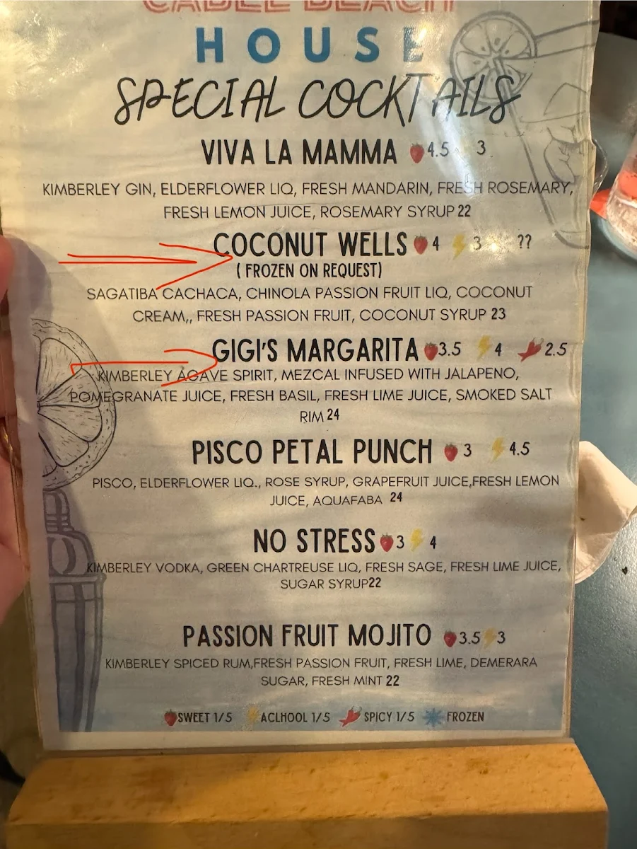 Menu, Cable Beach House