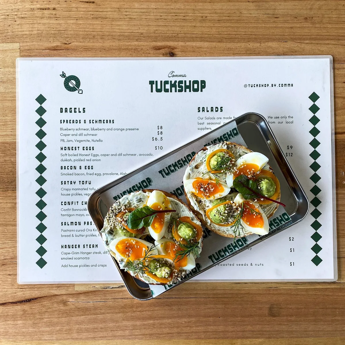 Menu, Tuckshop cafe & bagels