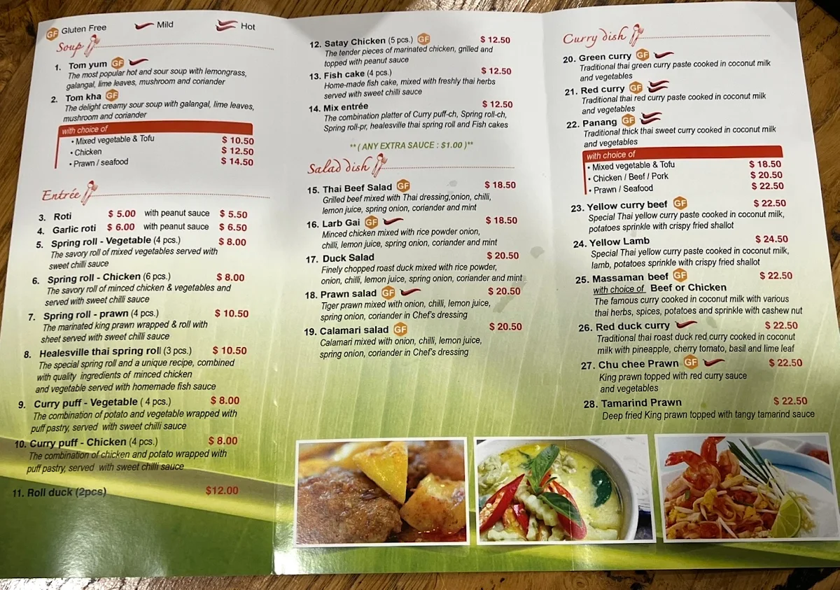 Menu, Healesville Thai Kitchen