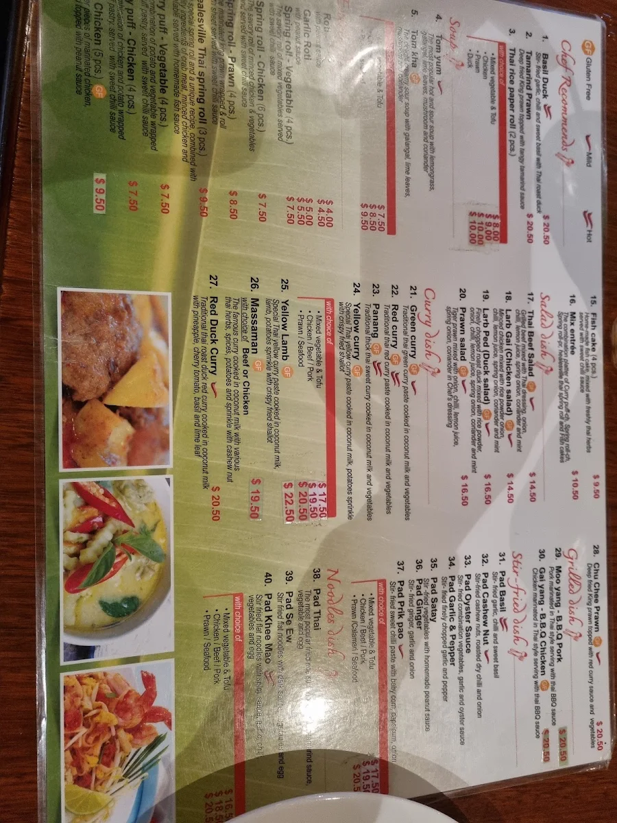 Menu, Healesville Thai Kitchen