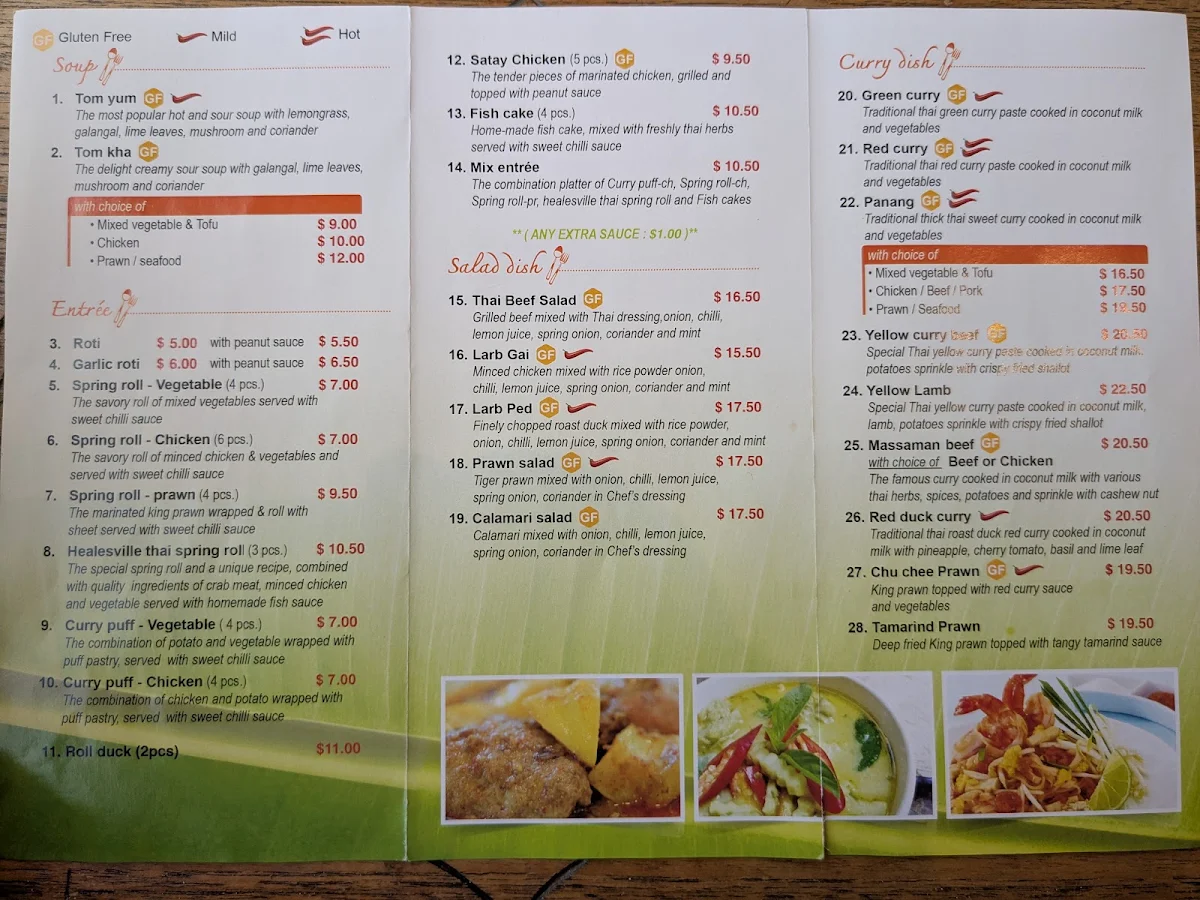 Menu, Healesville Thai Kitchen