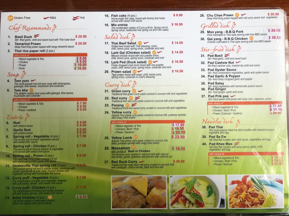 Menu, Healesville Thai Kitchen