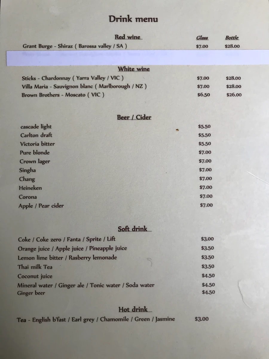 Menu, Healesville Thai Kitchen