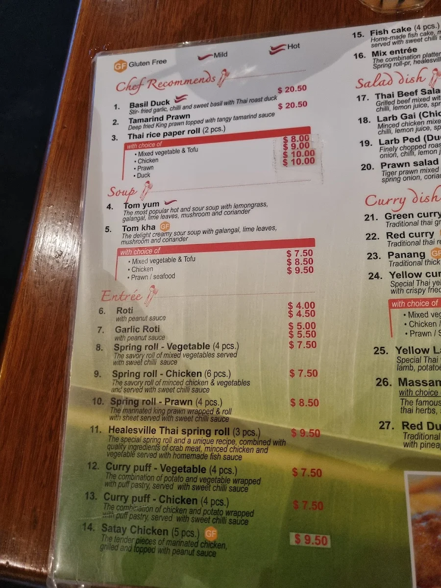 Menu, Healesville Thai Kitchen