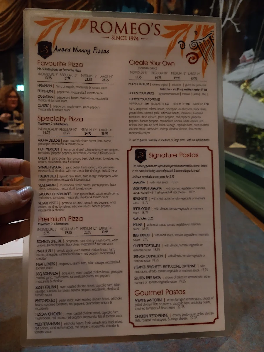Menu, Romeo's