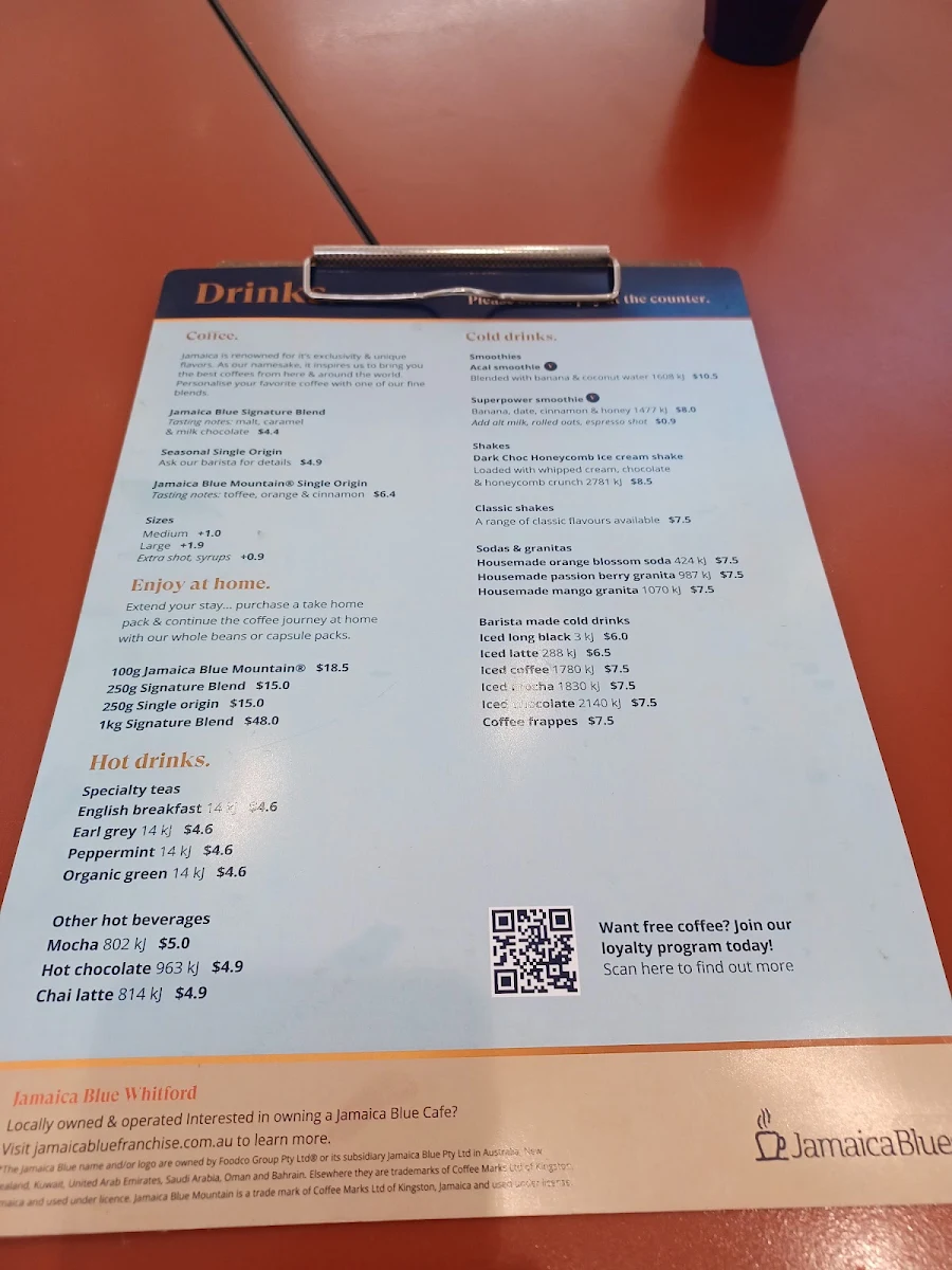 Menu, Jamaica Blue Whitford City Westfield