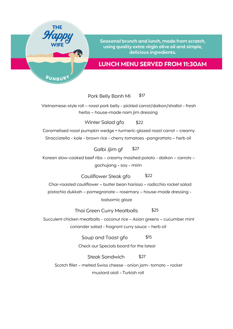 Menu, The Happy Wife