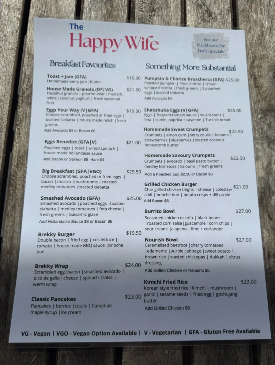 Menu, The Happy Wife