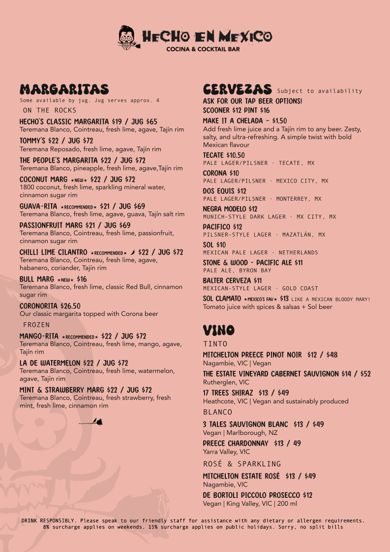 Menu, Hecho En Mexico, Camberwell