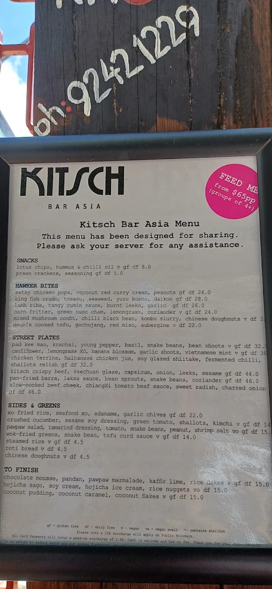 Menu, Kitsch Bar Asia