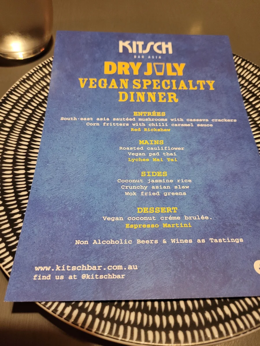 Menu, Kitsch Bar Asia