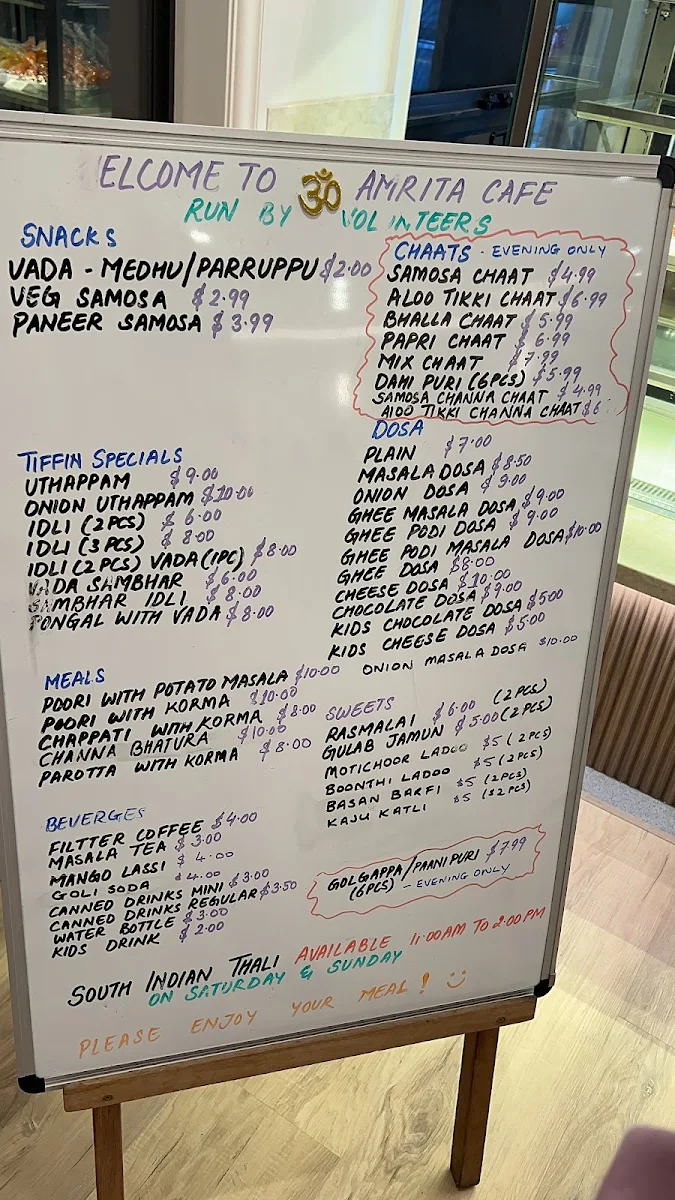 Menu, Amrita Cafe Melbourne