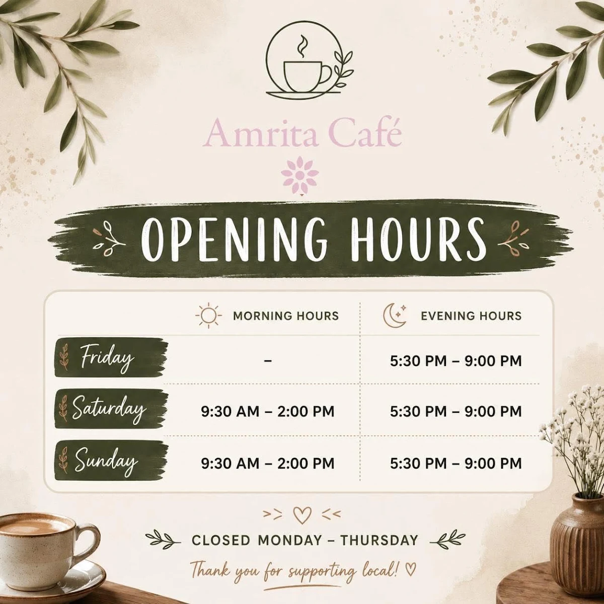 Menu, Amrita Cafe Melbourne