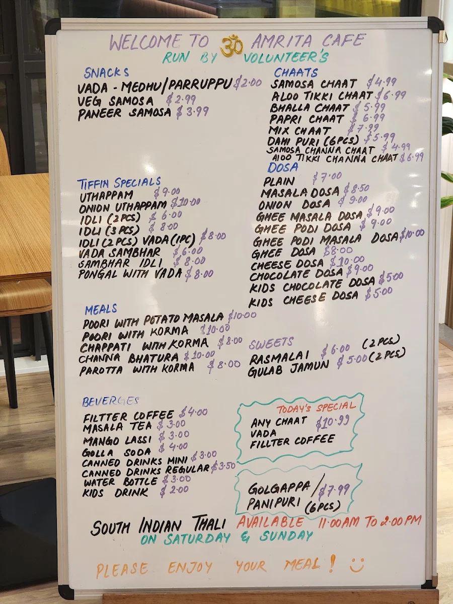 Menu, Amrita Cafe Melbourne