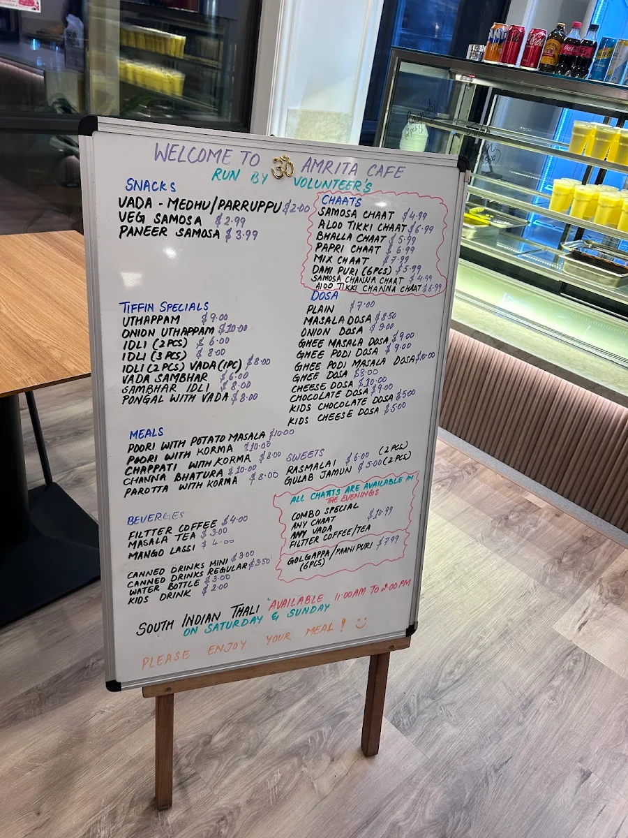 Menu, Amrita Cafe Melbourne
