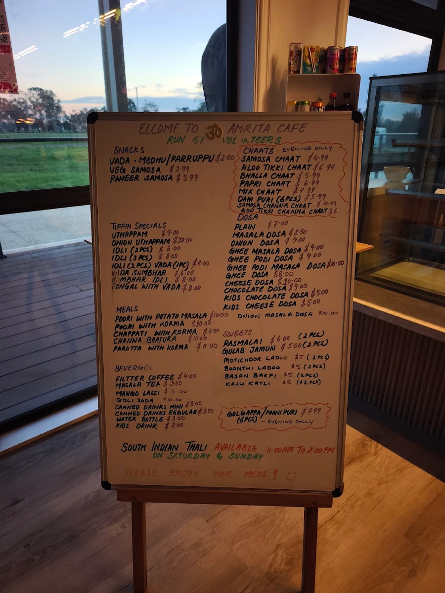 Menu, Amrita Cafe Melbourne