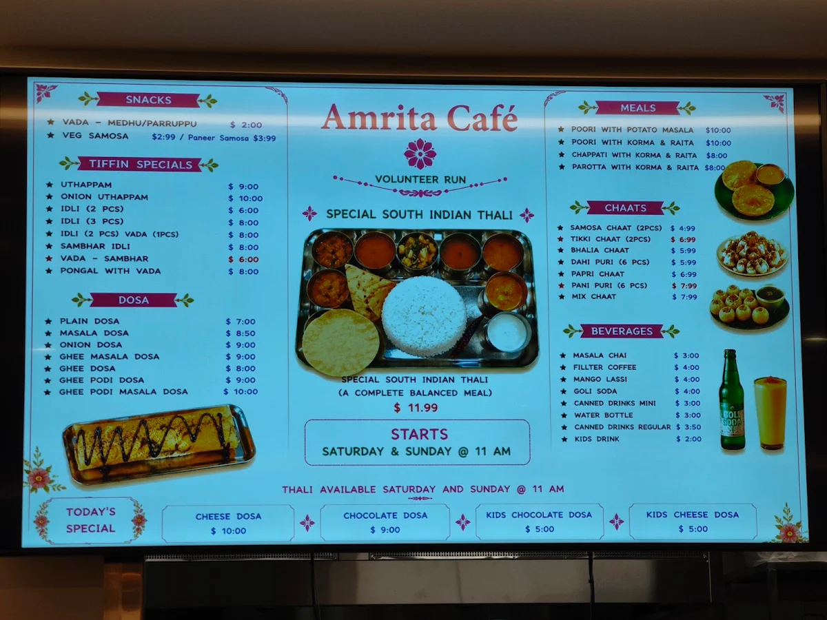 Menu, Amrita Cafe Melbourne
