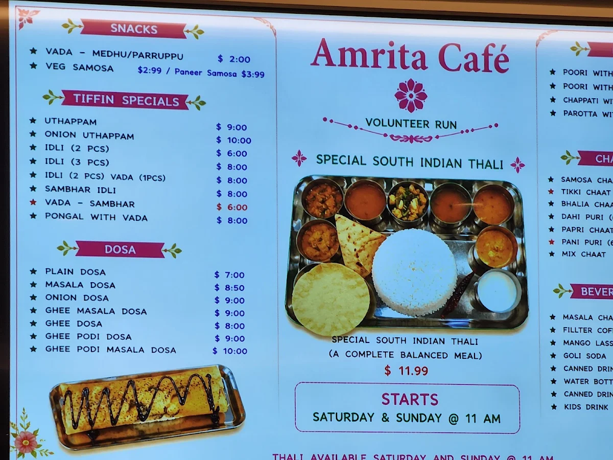 Menu, Amrita Cafe Melbourne