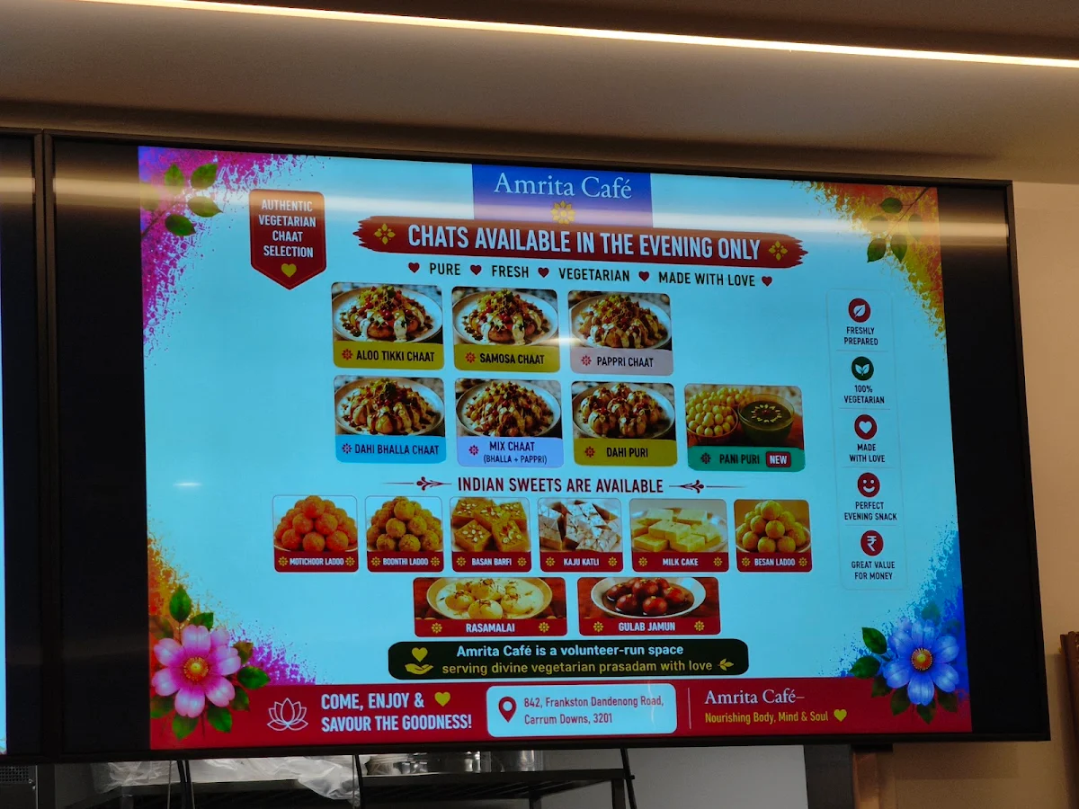 Menu, Amrita Cafe Melbourne