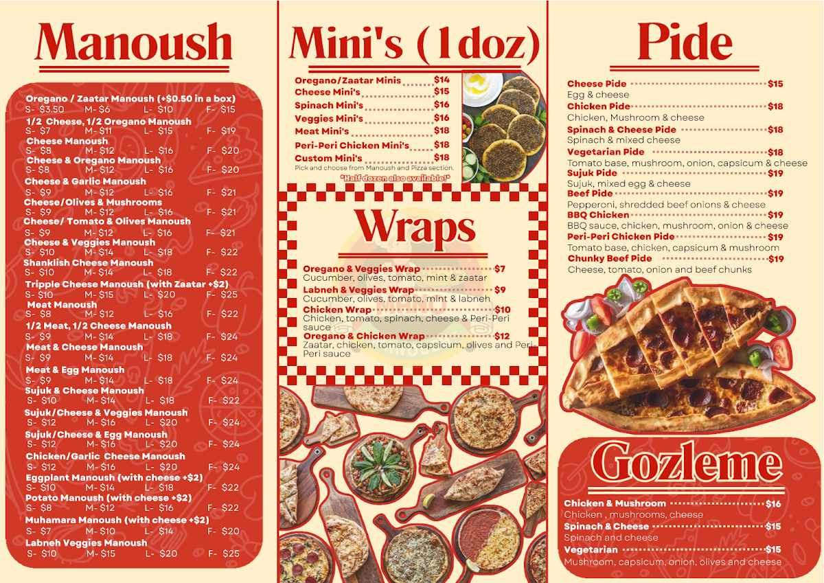 Menu, Mano Manoush