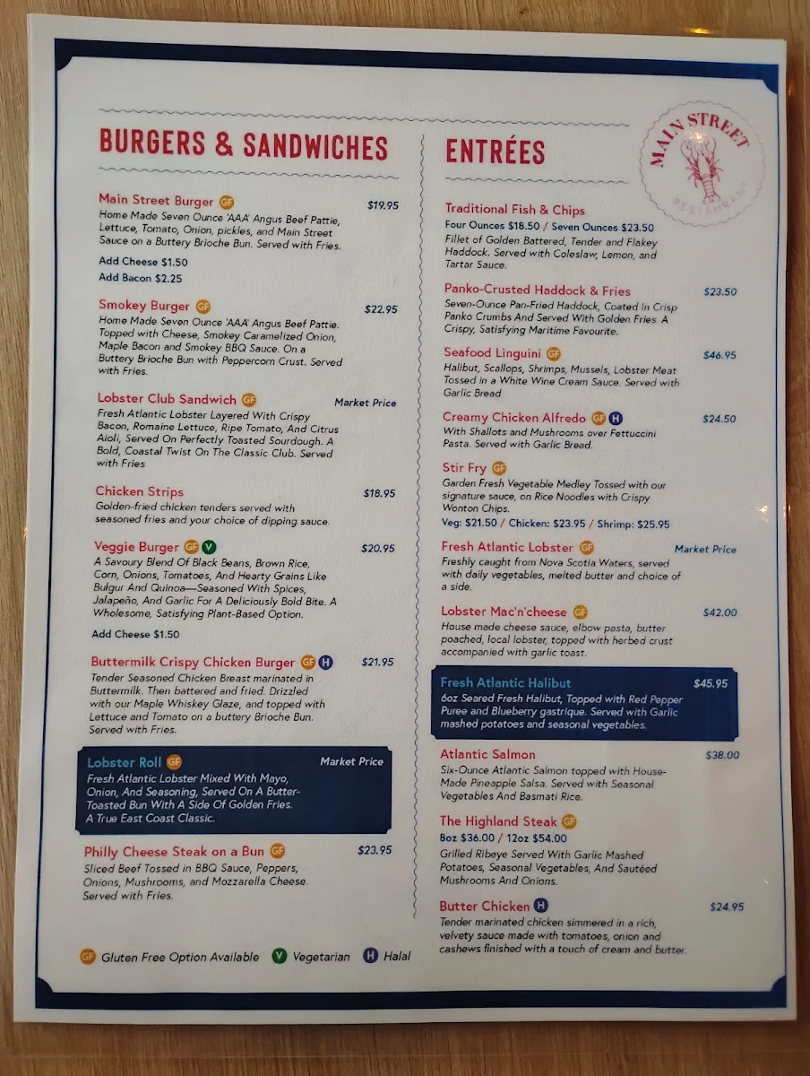 Menu, Main Street Restaurant- Baddeck