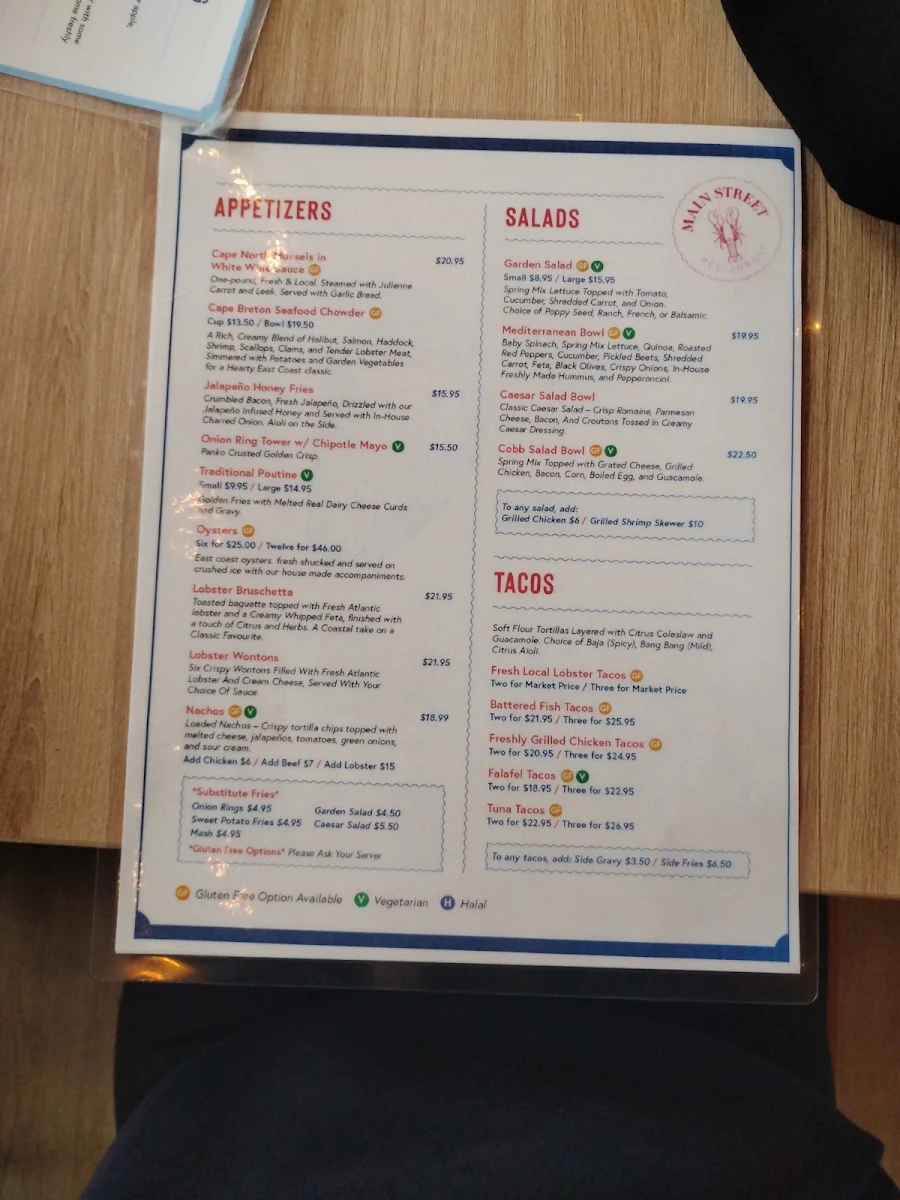Menu, Main Street Restaurant- Baddeck