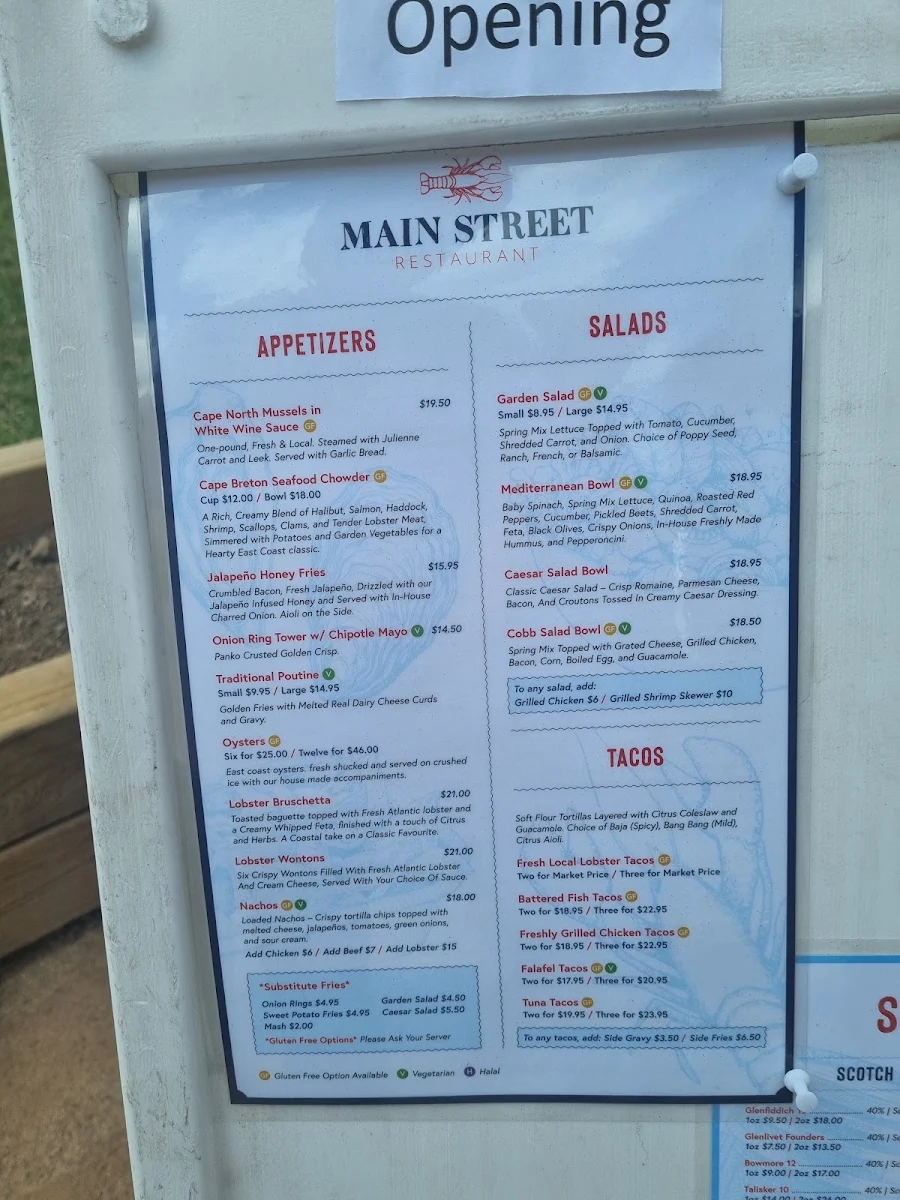 Menu, Main Street Restaurant- Baddeck