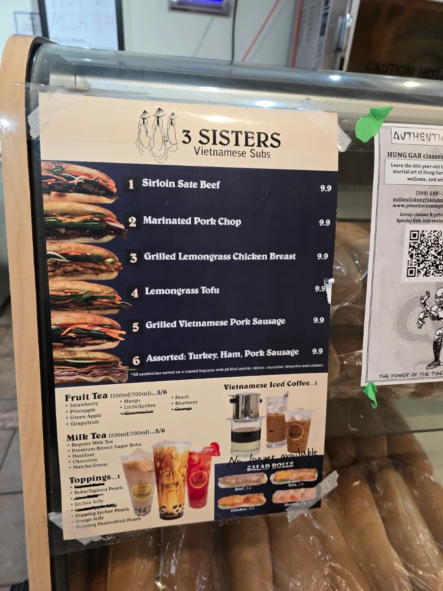 Menu, 3 Sisters Vietnamese Subs