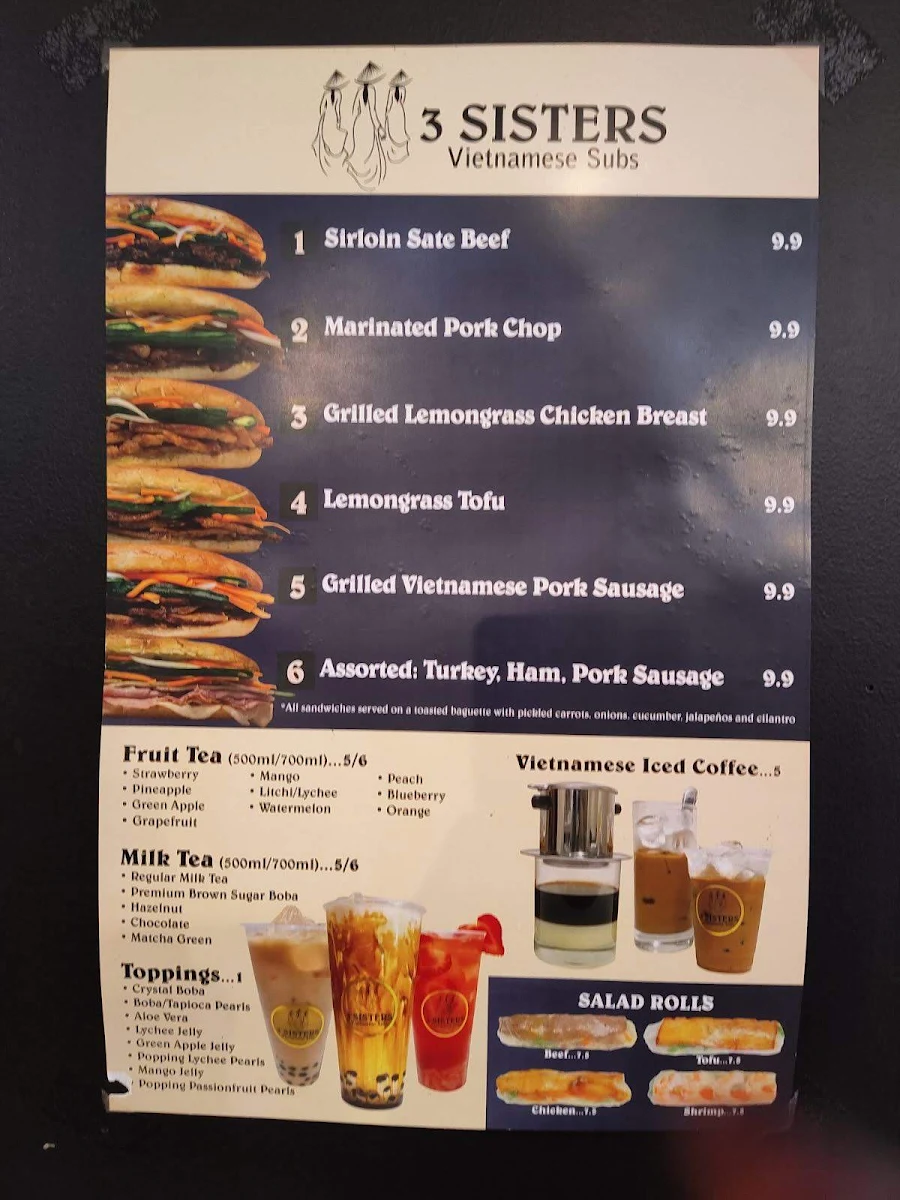 Menu, 3 Sisters Vietnamese Subs