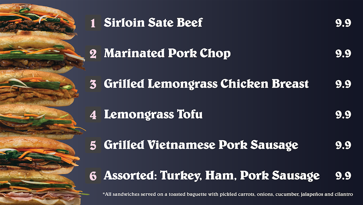 Menu, 3 Sisters Vietnamese Subs